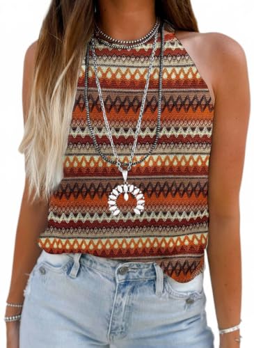Image of MARZXIN Womens Aztec Western Tank Tops Chic Outfits Sleeveless Knit Sweater