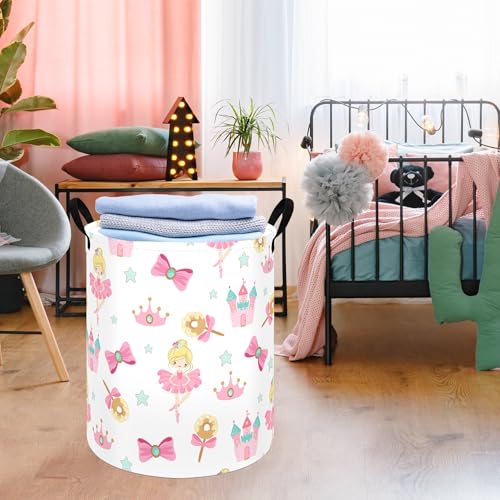 Image of Kids Laundry Hamper Clothes Gift Basket Storage Laundry Baskets Organizer Bin with Handles for Nursery Room (Castle)