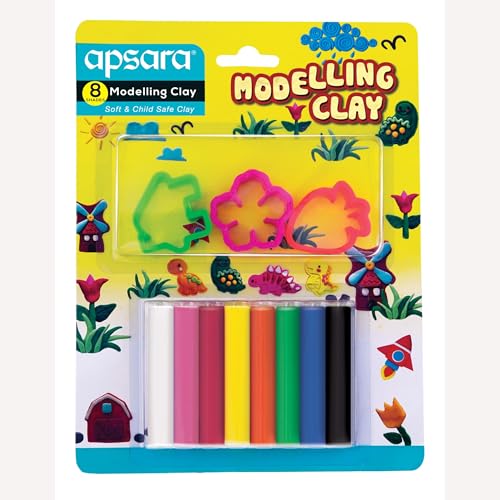 Image of Apsara Modelling Clay - 8 Soft & Bright Shades | Non-Toxic, Easy-to-Mould Creative Clay for Kids | Art & Craft Clay Set for School Projects & Fun Learning