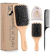 Hair Brush, 2 Pack Boar Bristle Paddle Hairbrush for Women Men Kids Reducing Frizzy, No More Tang...