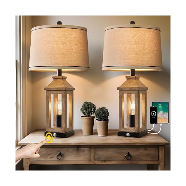 G-SAFAVA 23.75" Farmhouse Dual USB Charging Ports 3-Way Dimmable Touch Control Table Lamp with Nightlight Vintage Modern Lamps for Living Room Bedroom - Image 6