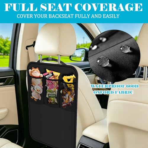 Image of Kick Mats Back Seat Protector for Kids - 2 Pack Car Seat Back Cover with 3 Mesh Pockets Car Organizer Backseat Kick Protector for Child