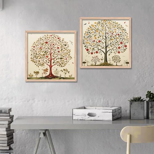 Image of kotart Premium Digital Madhubani tree wall Art Paintings with Frame for Home Decor - Framed Wall Painting for Living Room Bedroom Office Room Decor - Painting for Wall Decoration - Set of 2 Multicolor paintings (10x10 inch, A)