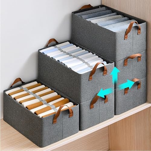 Image of KLIMET Wardrobe Organizer for Clothes with Metal Frame Rectangle Storage Baskets for Clothing Fabric Storage Box with Handles Shelf Basket for Storage Clothes Pants Jeans Sweater (4)