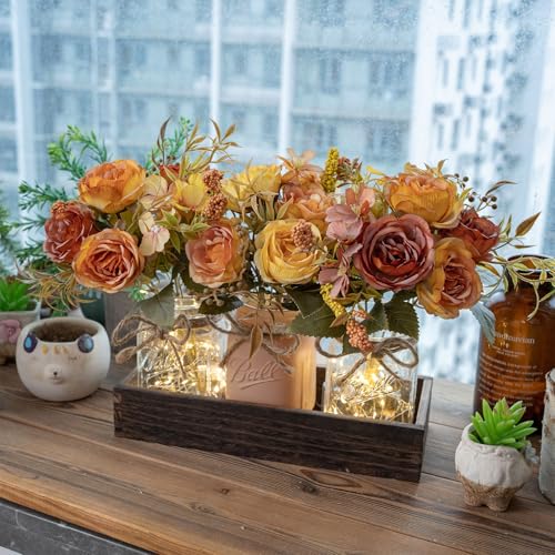 SUNNY BROOK 3PCS Artificial Fall Flowers in Mason Jars with Rustic Wood Tray – Amber Orange & Yellow Fake Floral Centerpiece, Faux Flower for Farmhouse Autumn Decor Kitchen, Coffee Table, Tiered Tray - Cosy Home Interiors SUNNY BROOK 3PCS Artificial Fall Flowers in Mason Jars with Rustic Wood Tray – Amber Orange & Yellow Fake Floral Centerpiece, Faux Flower for Farmhouse Autumn Decor Kitchen, Coffee Table, Tiered Tray - Image 6