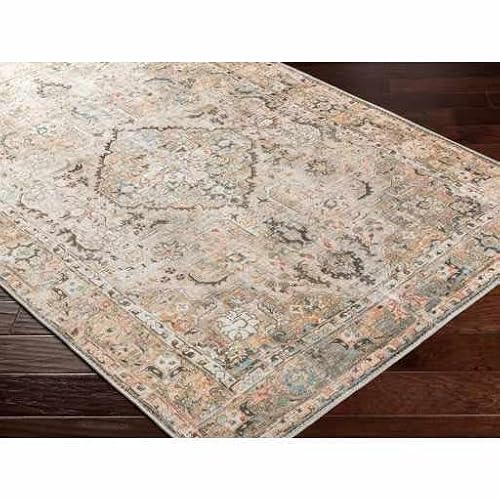 Kemer Collection Machine Washable Hallway Kitchen Runner Rug - Vintage Distressed Faded - Traditional Boho Bohemian Farmhouse Bordered Carpet - Pet Friendly - Brown, Beige, Cream - 2'7" X 7'3" #TOP4
