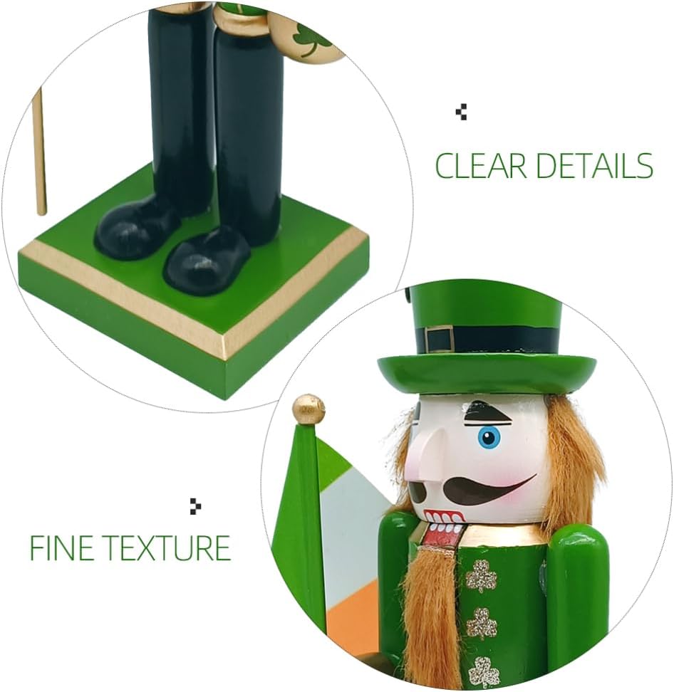 Cabilock 3pcs Wooden Irish Nutcracker Soldier Figurine Hand-painted Shamrock Decor for Patrick's Day for Tabletop and Mantel Decoration Unique Celebrations