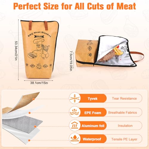 Image of BBQ Blanket for Resting Meat - 5-Layer Insulated Brisket Blanket & Meat Resting Bag, Keeps Brisket, Turkey, Pork Shoulder & Ribs Juicy, Smoker Grill Accessories & BBQ Gifts for Men, Dads -- Brown