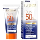 EVELINE Cosmetics Whitening Sun Protection Face Cream SPF50 50ml provides high-performance sun protection with SPF 50+, ensuring effective defense against UVA and UVB rays to prevent skin photoaging
