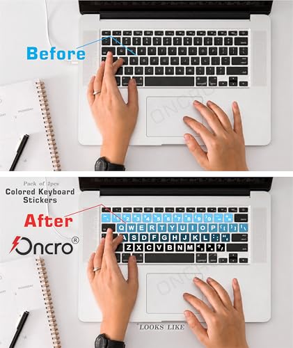 Image of Pack of 2, Large English Keyboard Stickers Big Letter Alphabet Typing US English Language Replacement Stickers for Laptop PC Desktop Computer Black Lettering Water Proof (Blue Gradient)