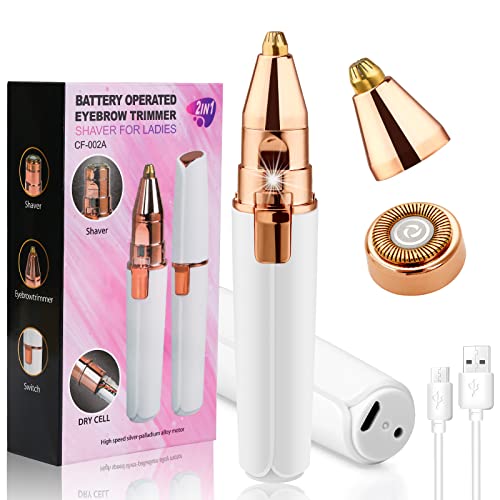 2 in 1 Augenbrauen trimmer Wiederaufladbarer Augenbrauenrasierer und schmerzfreier Augenbrauen epilierer mit LED-Licht für Gesicht, Lippen, Nase, Körper, Kinn, Arme Cover