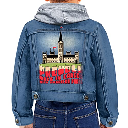 Proudly Made in Canada Toddler Hooded Denim Jacket - Patriotic Jean Jacket - Themed Denim Jacket for Kids - Main Image