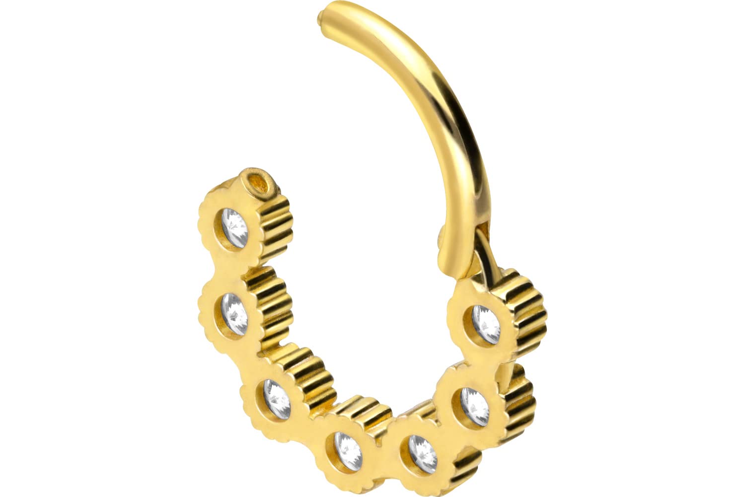 PIERCINGLINE 750er Gold Segmentring Clicker | 18 KARAT | 7 KRISTALLE | Piercing Ring Nase Septum Ohr Helix | Farbauswahl