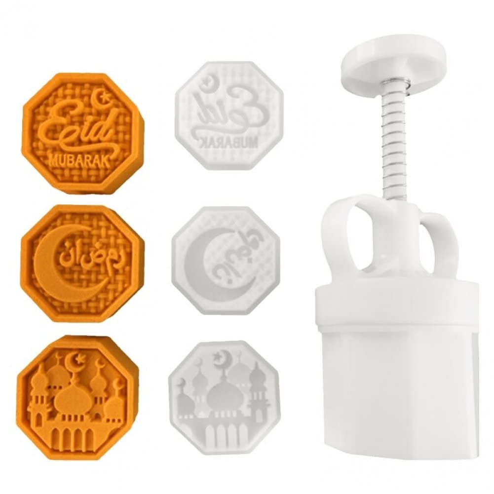 Dinntty As Shown Eid Mubarak Cookie Stamps Set Diy Hand Press Cookie Dessert Cutter Adjustable Green Bean Cake Pastry Mould Baking Mold