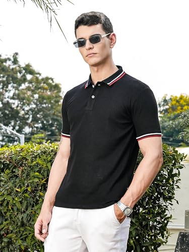 Image of Thomas Scott Men's | Solid | Knitted | Polyster Blend | Knitted | Polo | Ribbed Sleeve | Short Sleeve | Tshirt for Men