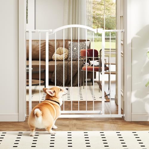 Image of BestPet 36 inchTall Arched Decor Walk-Through Dog Gate for Stairs & Doorways, Fits 28.5 inch-39.7 inch Wide Openings,Metal Pet Gate for Indoor Use,Adjustable Safety Gates for Pets,White