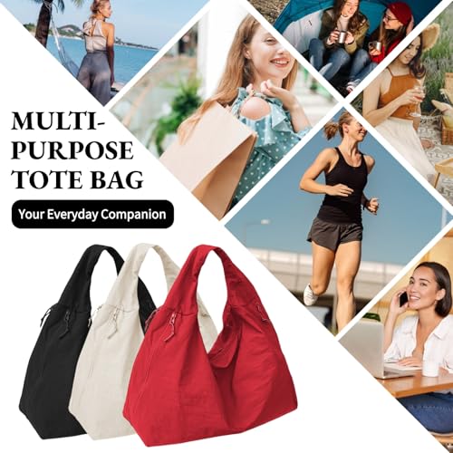 Image of Slouchy Tote Bag for Women Large Nylon Shoulder Bag with Multiple Pockets Crescent Bag Underarm Hobo Bag for Travel Gym