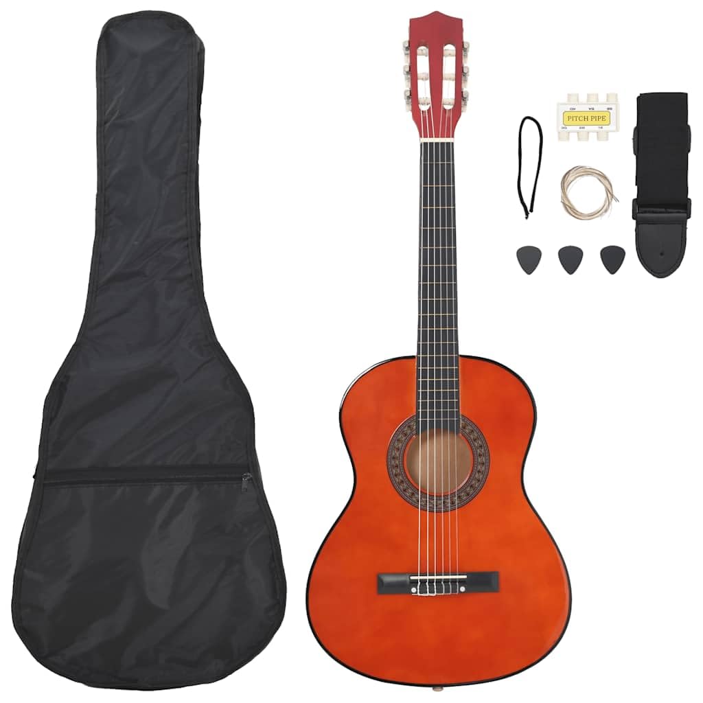 8-TLG. Klassikgitarre Set 3/4 36 Zoll Lindenholz Natur mit Tasche Gurt Plektren Stimmpfeife Saiten für Anfänger Schule Bühne Üben Spielen Auftritt
