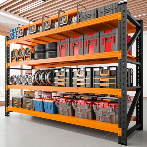 Image of RAVIGIN 5000LBS Storage Shelves,60 inch W Garage Shelving Heavy Duty Metal Adjustable Garage Shelves, Shelving Units Industrial Shelving for Warehouse,60 inch W x 24 inch D x 70 inch H,Orange