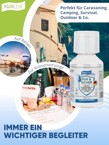 AGUALEVE PUR & SICHER **ohne** Chlor Wasseraufbereiter Trinkwasser – Inaktiviert Keime, Bakterien, etc. | Notvorrat, Notfall, Wohnmobil, Wohnwagen, Camping, Outdoor, Survival, Reisen – Bild 5