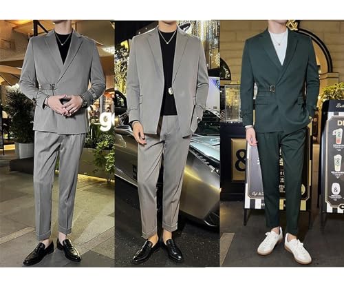 Men's Suits Slim Fit 2 Piece Suits for Men with Metal Buckle Blazer Coat Jacket Pants Set Wedding Prom Mens Tuxedos Suit Set4