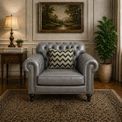 Image of Luxury Sofa Set Luxury Chesterfield Sofa in for Home Living Room & Office (Highback 1 Seater Grey)