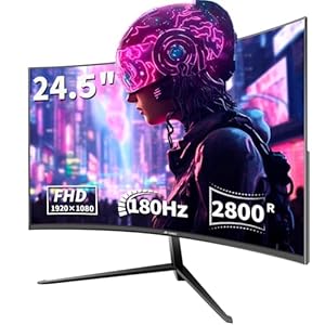 CRUA 24.5 Zoll Curved Gaming Monitor, 180Hz, Full HD 1080P, 1ms GTG, FreeSync, Rahmenlos, VESA, DisplayPort, HDMI, Augenpflege, Schwarz