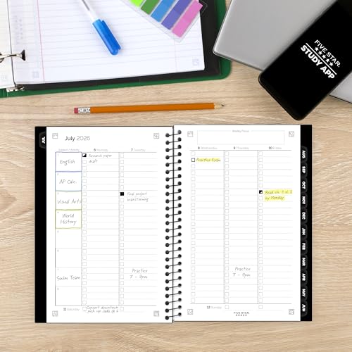 Image of Five Star Planner 2026-2027 Weekly & Monthly Academic 12-Month July-June Advance Student Planner + Study App, 5-1 /2 inch x 8-1 /2 inch, Black (CAW45905)