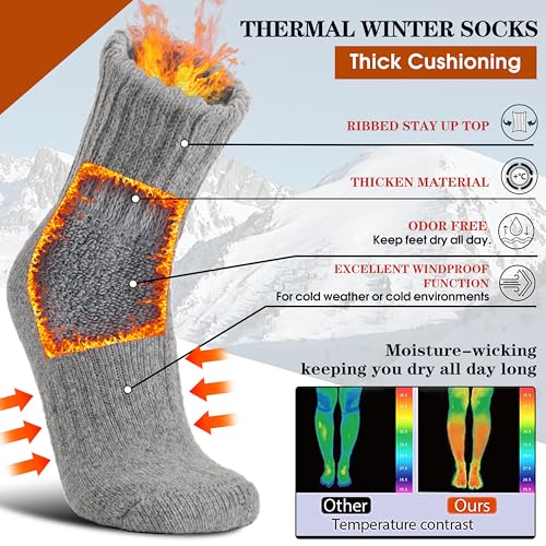 Merino Wool Boot Socks Thermal Winter Warm Thick Cozy Hiking Socks for Men Women 3 Pairs3