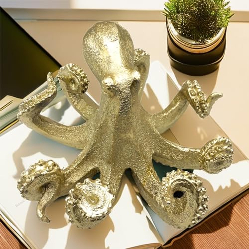 Estatua de pulpo vintage dorada de resina miniatura 5