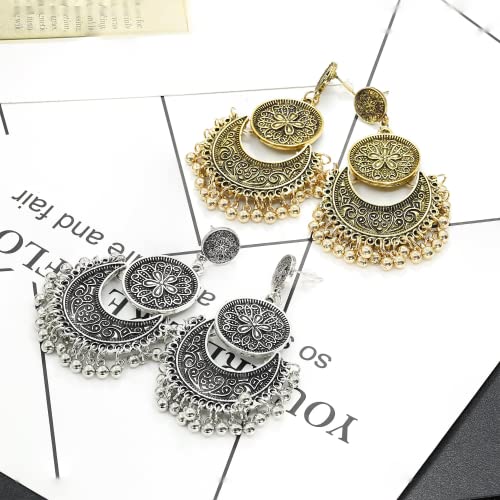 Finrezio 2Pairs Traditional Ethnic Bali Jhumka Jhumki Brocade Lotus Mexico Gypsy Dangle Earrings For Women Girls #TOP2