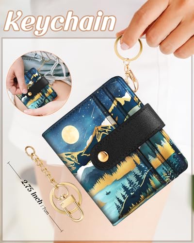 Image of Bistup Small Card Wallet for Women with Keychain, Night View | Clear ID Window, Compact Design for Daily Carry, Durable Material, Sturdy Keychain, Aesthetic