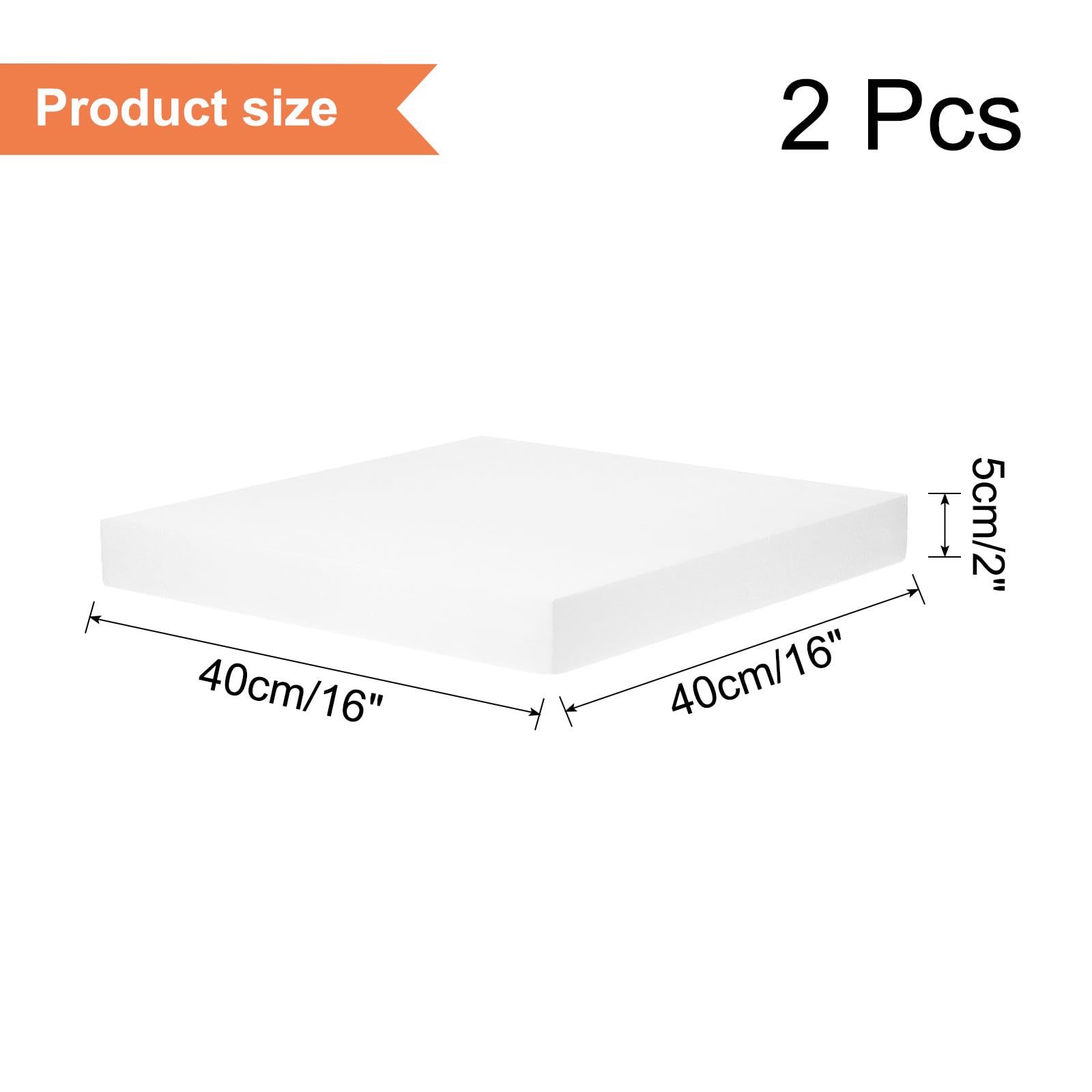 QUARKZMAN 2Pcs Maquette De Gâteau Carrée en Mousse, 16" x 16" x 2" Faux Gâteau Modèle Accessoire Photo pour Fournitures De Mariage Décoration De Gâteau d'anniversaire, Blanc