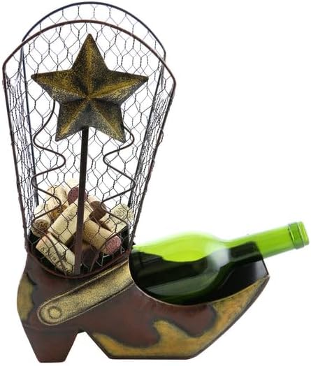 Wine Bottle Rack Holder in Metal with a Cowboy Boot and Cork Holder Fits Any Standard 750ml Wine or Liquor Bottle in Silver