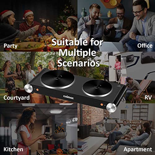 Double Hot Plates, Cusimax 1800W Double Burner, Portable Electric Hot Plate For Cooking, Countertop Cooktop, Cast Iron Stove, Heating Plate, Compatible For All Cookwares, Upgraded Version #TOP6