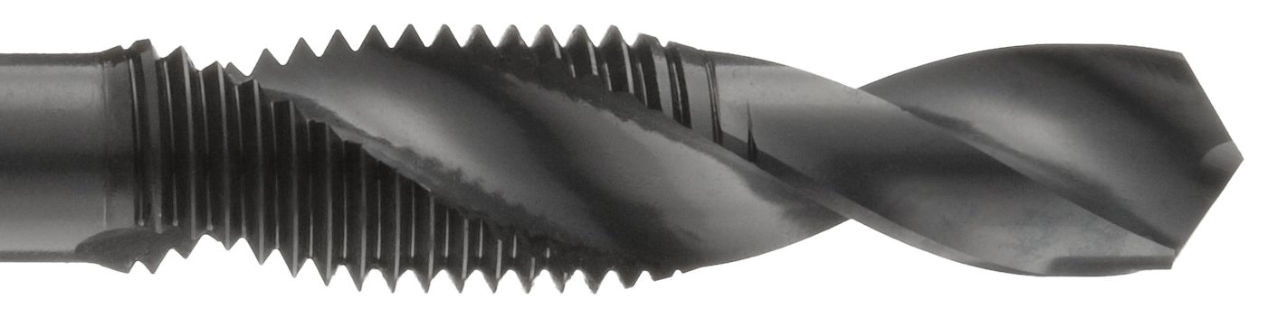 Dormer E650 High-Speed Steel Combined Drill and Tap, Black Oxide Finish, Round Shank with Square End, Modified Bottoming Chamfer, M10-1.50 Thread Size