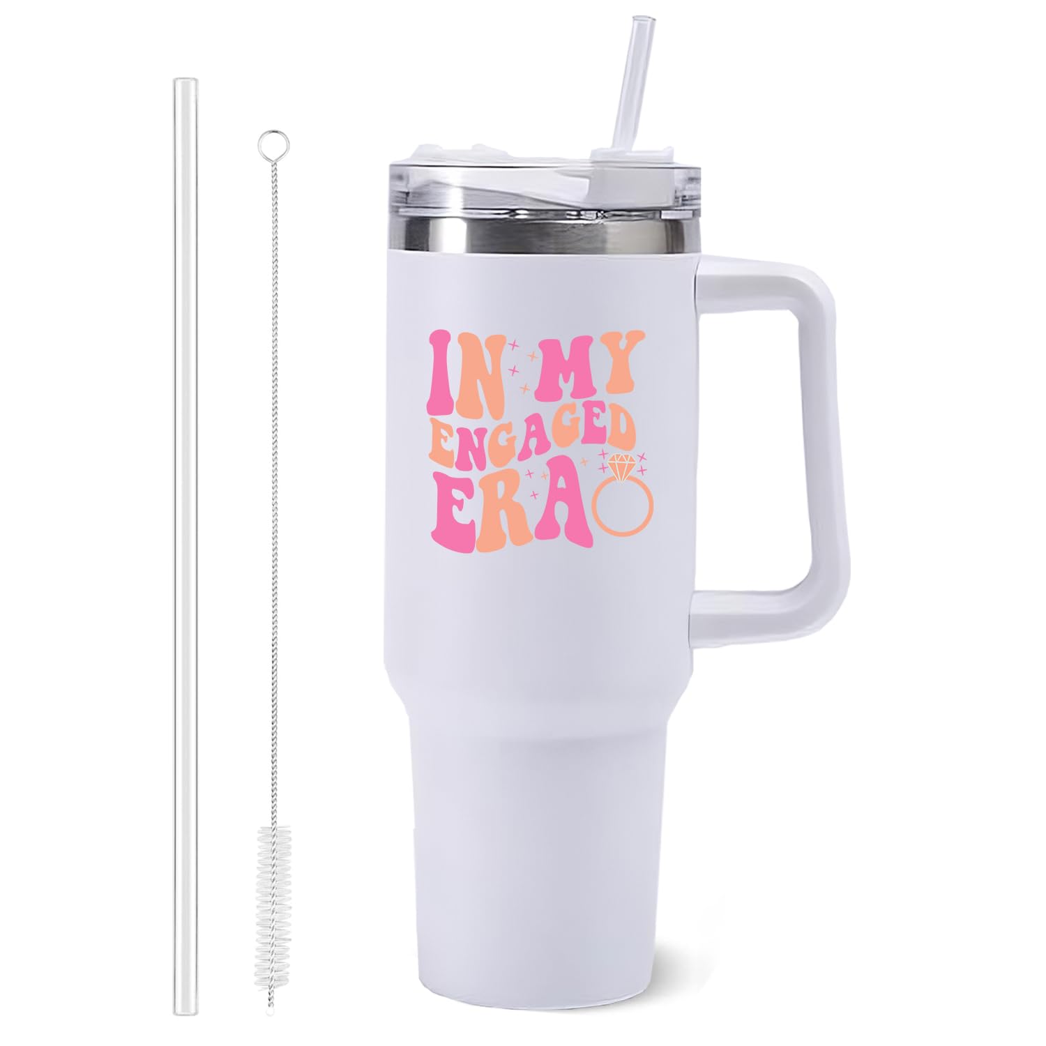 In My Engaged Era Tumbler - 40 oz Insulated Cup with Handle & Straw - Bride to Be Gifts, Engagement Gifts for Women, Newly Engaged Gifts, Funny Fiance Coffee Mug, Wedding Bridal Shower Present