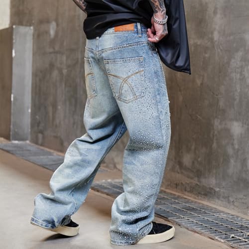 Baggy Jeans Men Star Studded Rhinestone Y2K Denim Pants Graphic Streetwear Casual Loose Fit Wide Leg Jeans Men4