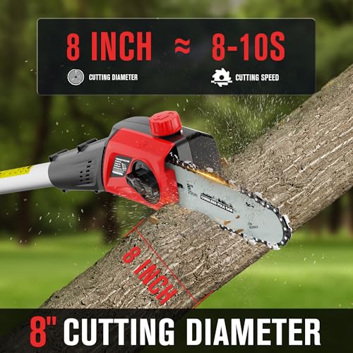 Image of HEINPRO Cordless Pole Saw Compatible with Milwaukee M18 Battery | 8 inch /14.2 ft Max Reach (Battery Not Included), Auto Oiling System, Dual-Side Safety Lock, Shoulder Strap, for Tree Trimming