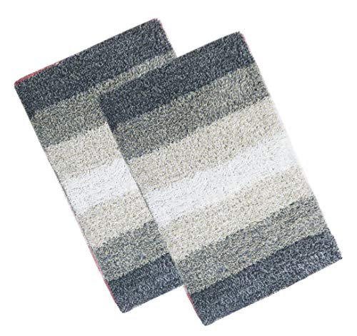 Image of THE HOME TALK Cotton Stripes Bathmats | Water Absorbent Runners | Floor Mats /Rugs for Kitchen, Bathroom & Sink | Ultra Soft Mats | Non-Slip | Pack of 2 | 40 x 60 cm | Grey Store