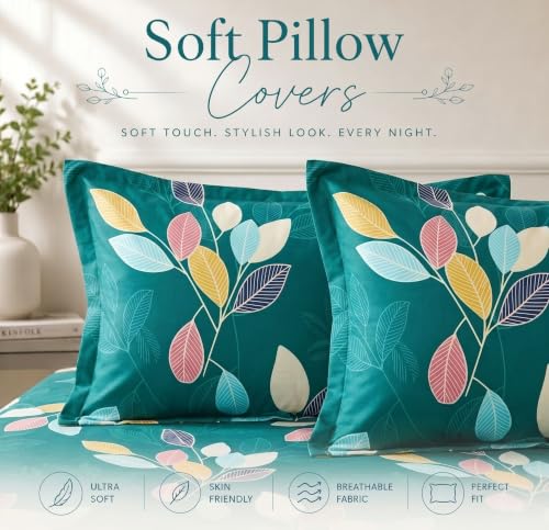 Image of BSB HOME 210 TC Cotton Feel Double Bedsheet with 2 Pillow Covers, Soft & Breathable Floral Printed Bed Sheet, Easy Care Bedding for Bedroom - 86 x 88 Inches (218 x 224 cm) (Multicolor)