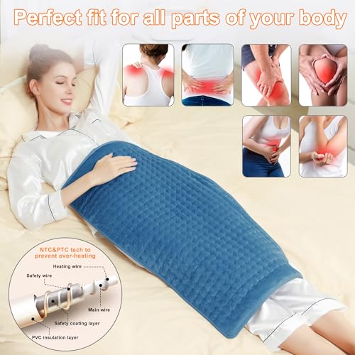 Image of Deepsoon Heating Pad-Electric Heating Pads for Back,Neck,Abdomen,Moist Heated Pad for Shoulder,Knee,Hot Pad for Pain Relieve,Dry&Moist Heat & Auto Shut Off(Blue, 33''x17'')