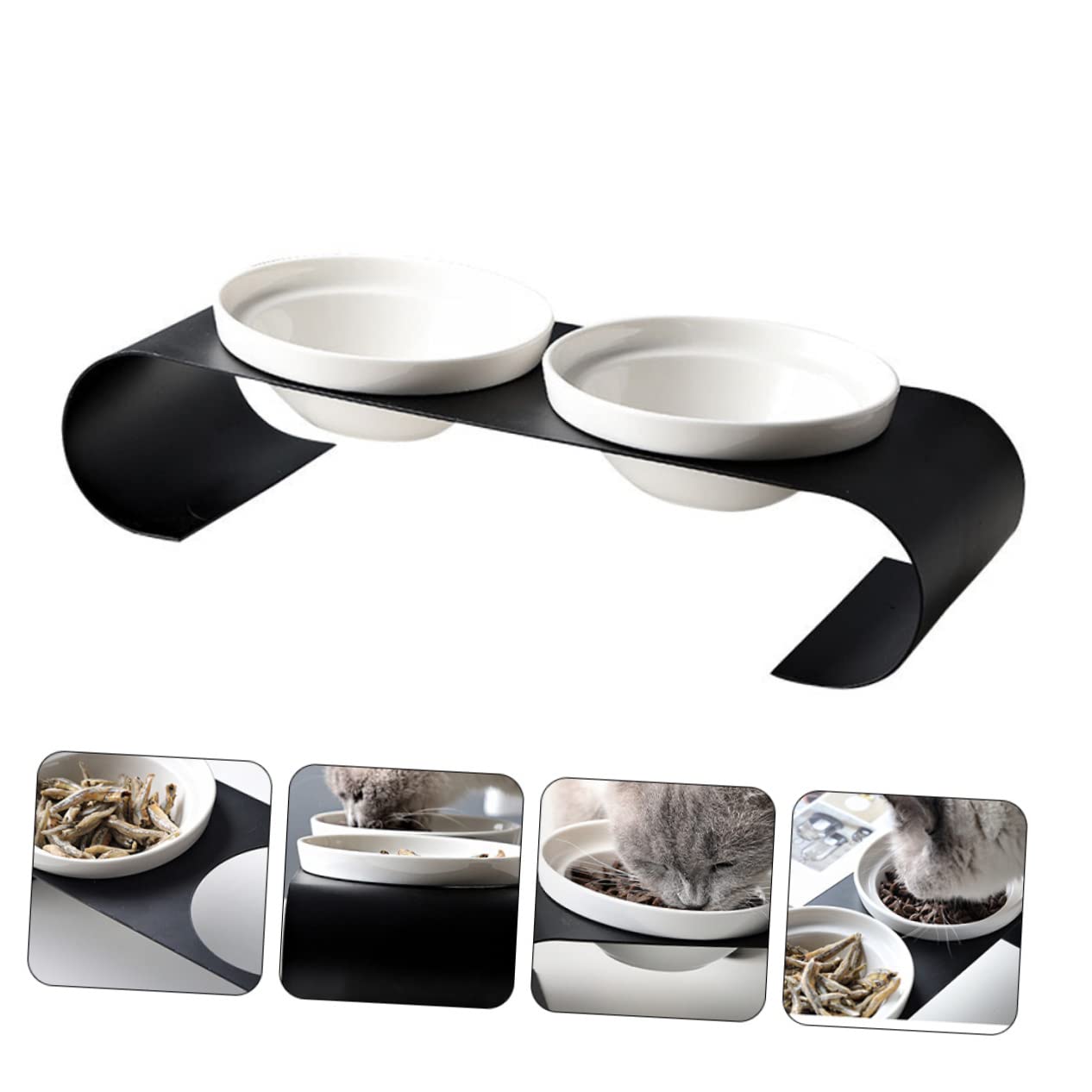 TOYANDONA Ciotola per Gatti Rialzata in Ceramica Doppia Ciotola e Supporto in Ferro, per Cibo Secco e Snack, per Gatti e Cani Piccoli