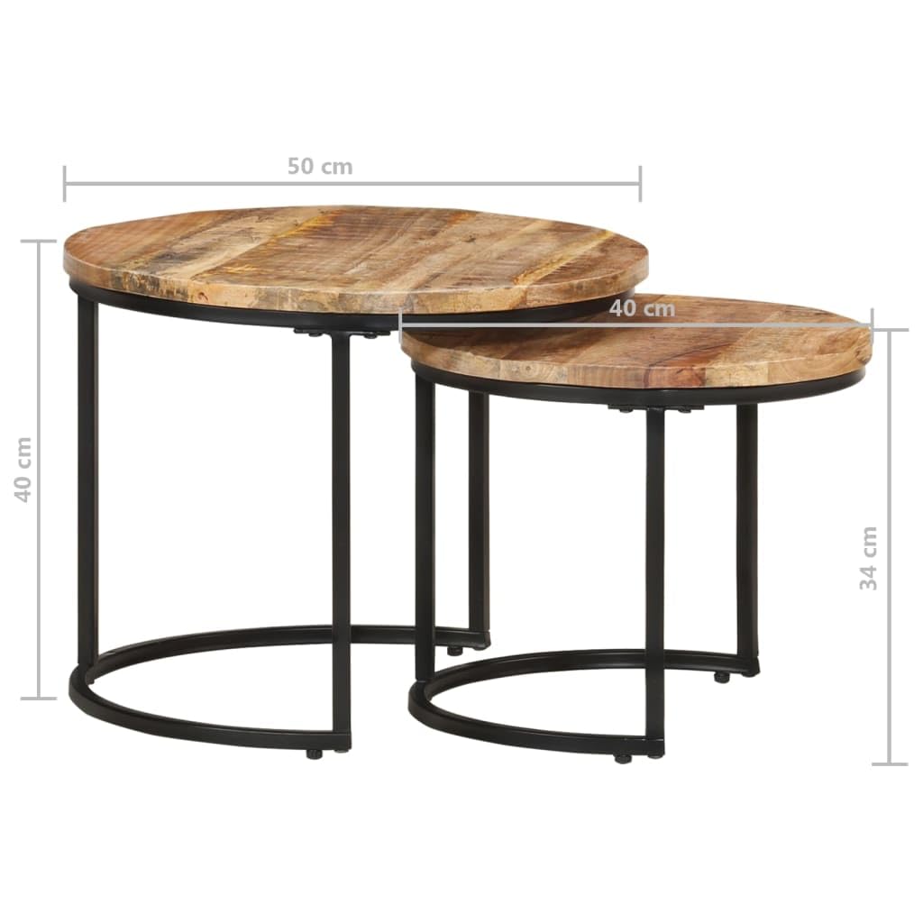 vidaXL 2X Madera Rugosa de Mango Mesas Apilables Auxiliar Consola Mesita Salón Lateral Té Café Sofá Sala de Estar Muebles Mobiliario