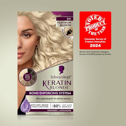 Schwarzkopf 00017000349862 Keratin Blonde Hair Dye Platinum Blonde 001, Ultra Lightening Kit, 1 Application - Hair Bleach Enriched thumb #4
