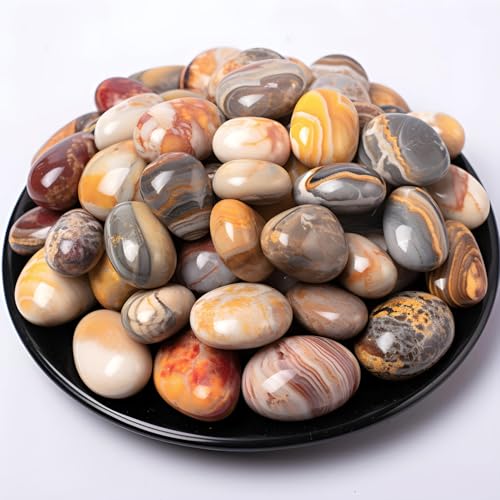 Image of Polished Crazy Lace Agate Crystal Stone Set - 72 Pcs, 0.5 inch 10 oz Handpicked Natural Tumbled Gemstones Rocks, Pebbles for Reiki, Chakra, Healing, Home Decor