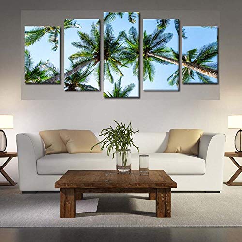 Impression sur toile 5 pièces feuilles de noix de coco DJDL design moderne sans cadre