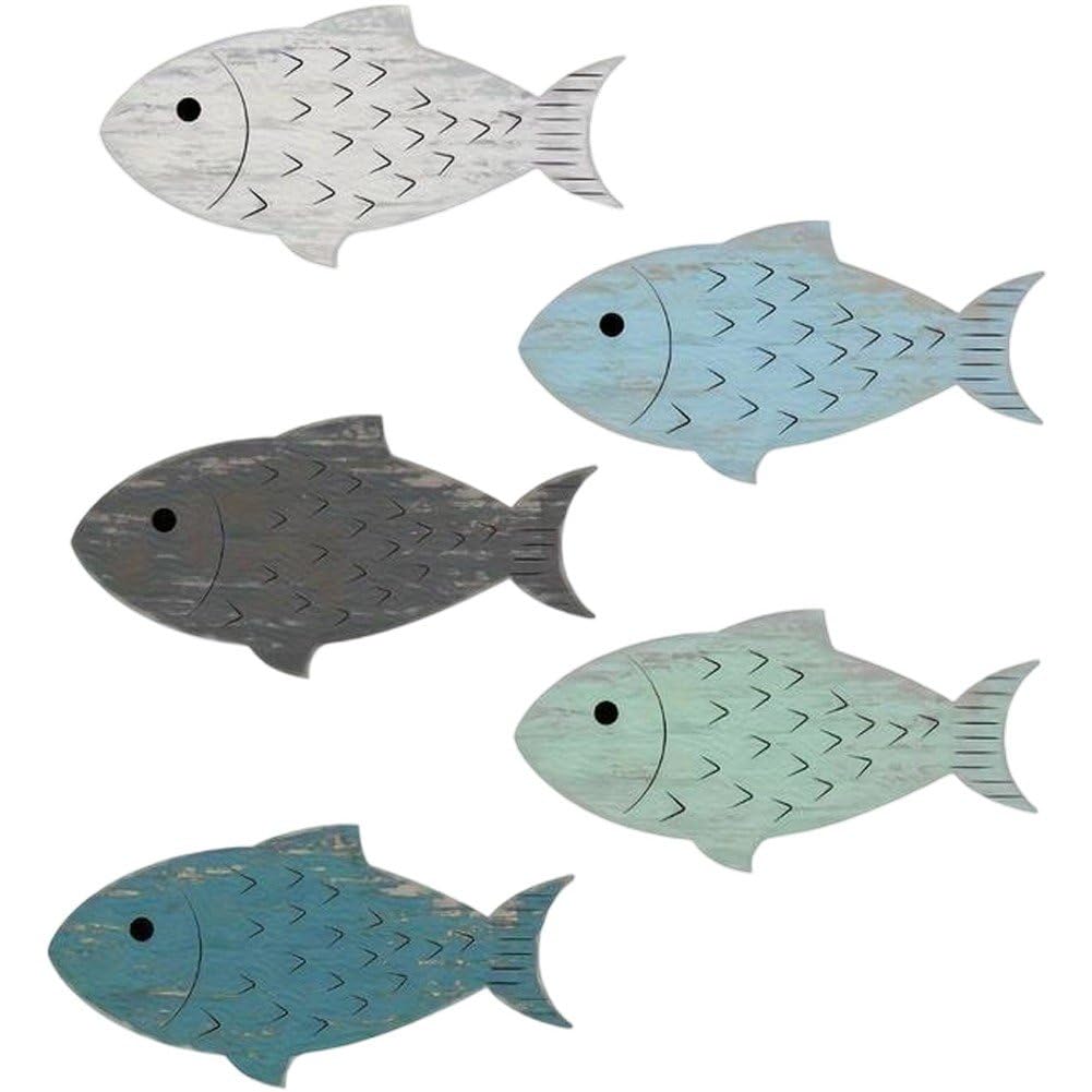 Sanfly Wooden Fish Wall Decor, Hanging Coastal Wall Art Decor, Vintage Bathroom Wall Art Ornaments Coastal Nautical Art for Home