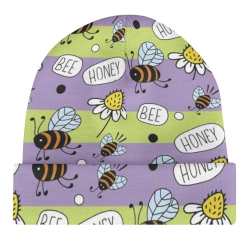 Cute Daisy Honey Print Kids Beanie Hat for for Girls Boys Children Cap Winter Knitted Chemo Cancer Headwear Accessories Gifts Decoration Black4