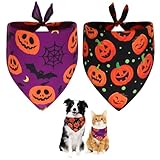 Beipegin Bandane di Halloween per Cani 2 Pezzi, Triangolare Bandana Cani Accessori, Autunno delle Zucche